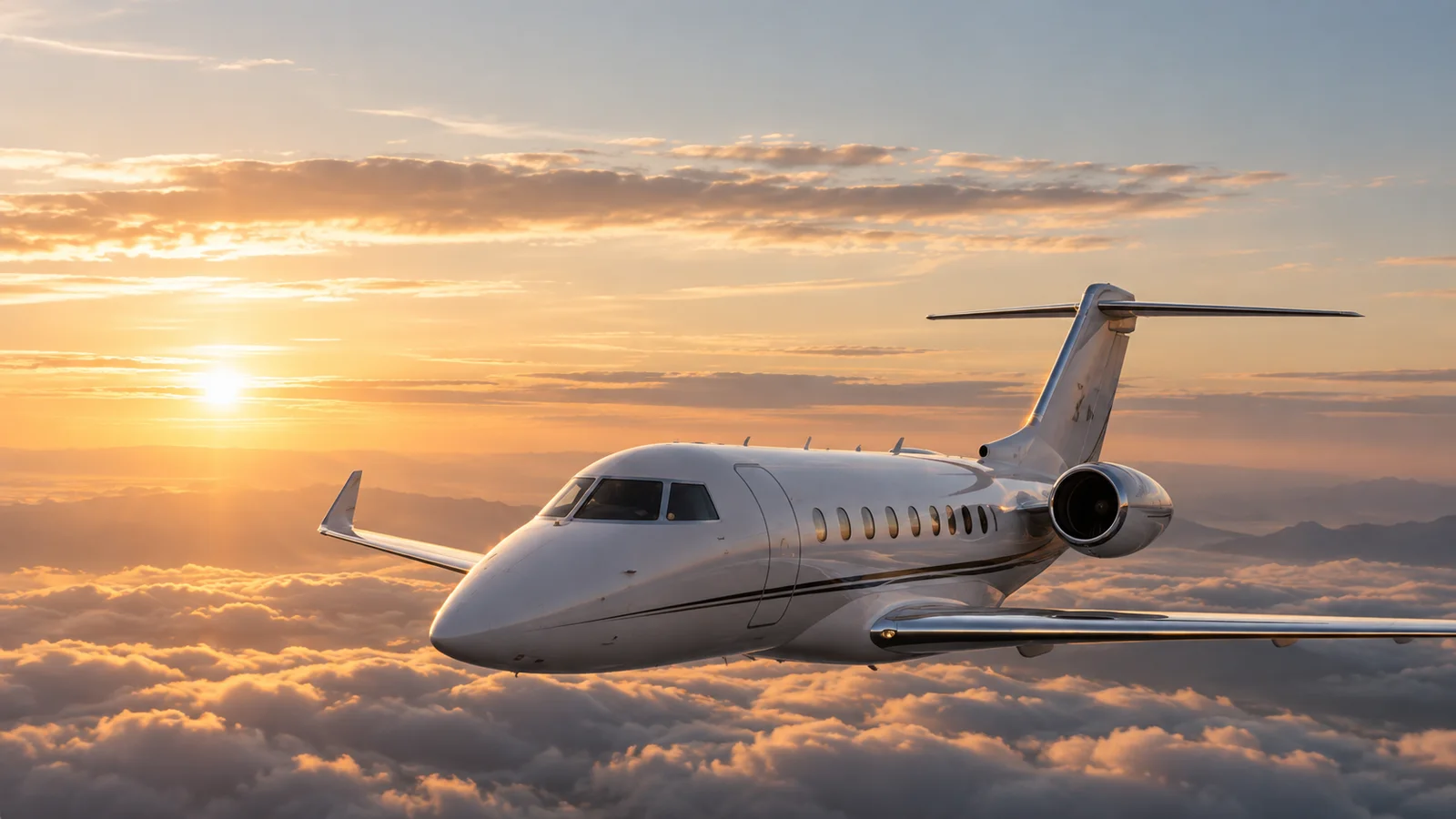 A private jet above the clouds